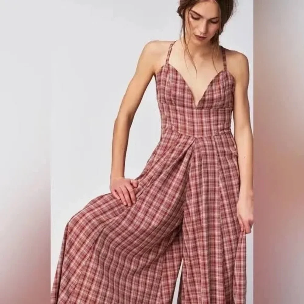 Free People Plaid Jumpsuit in Red and Pink - Picture 3 of 9
